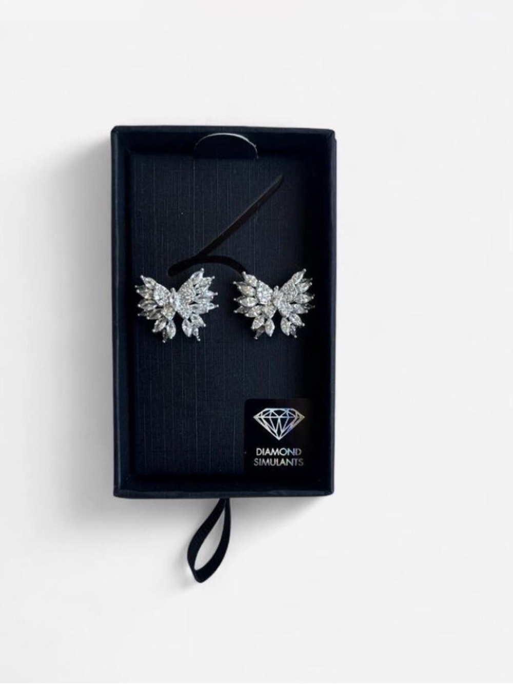 Silver Crystal Leaf Cluster Stud Earrings - Diamond Simulants